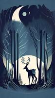 silhouette di un' cervo nel il foresta a notte. ai generato foto