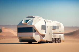 futuro camper nel deserto, ai generato foto