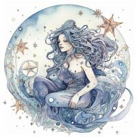 Acquario zodiaco cartello acquerello dipingere, creato con generativo ai foto