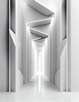 illuminato bianca corridoio, creato con generativo ai foto