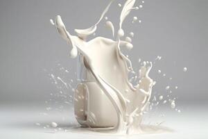 contorto latte spruzzo 3d rendere per gli sport nutrizione o cosmetico pubblicità. ai generato foto