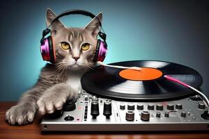 carino dj gatto. neurale Rete ai generato foto