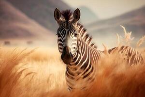 pianure zebra, equus quaga, equus burchelli, Comune zebra. neurale Rete ai generato foto