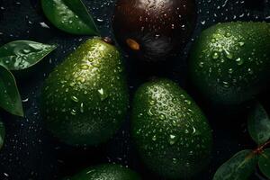 fresco tropicale avocado frutta vicino su bene per sfondo. neurale Rete ai generato foto