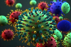 astratto Visualizza di virus di influenza o covid 19 romanzo coronavirus attraverso microscopio. neurale Rete generato arte foto