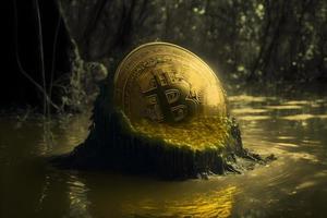 bitcoin caduta in il fango. il autunno di il criptovaluta. neurale Rete generato arte foto