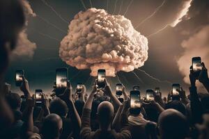folla di persone Fotografare fungo nube. neurale Rete ai generato foto