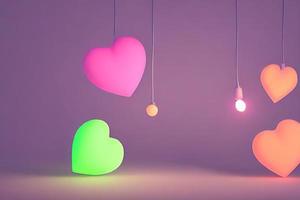 lampade con raggiante cuori, sfondo per San Valentino amore con personaggio cartone animato foto