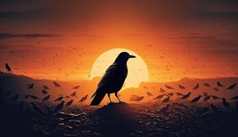 il re di reale nero corvo in piedi su fra altro corvi, nero uccelli, natura animali natura sfondo, con generativo ai. foto