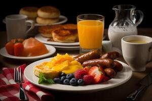 americano prima colazione cibo menù. ai generato. foto