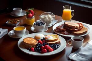 americano prima colazione cibo menù. ai generato. foto