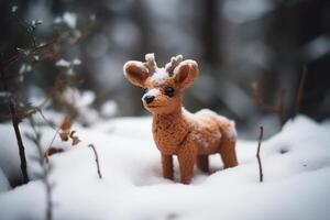 carino Rudolph nel nevoso foresta. Natale vacanza. ai generato foto