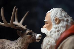 Santa Claus e Rudolph il rosso naso renna. Natale vacanza. ai generato foto