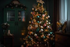 decorato Natale albero. Natale vigilia. ai generato foto
