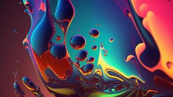 un' colorato liquido spruzzi nel un' buio sfondo creato di ai generato foto