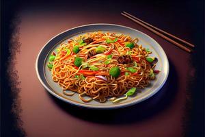 Cinese rancio mein cibo nel il piatto foto