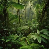 un' denso giungla con verde folia ai generativo foto