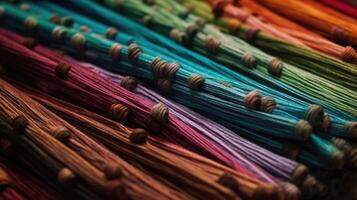 multicolore dritto filoni struttura sfondo, cucire attrezzatura, telaio attrezzatura a un' indumento , ai generato Immagine foto