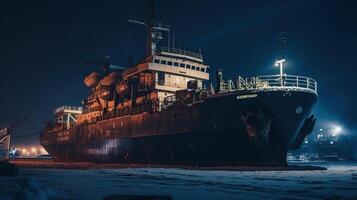 rompighiaccio nave nel il arcico a notte , generato ai Immagine foto