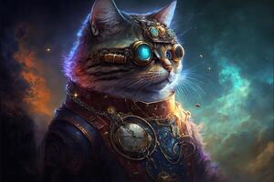 steampunk gatto con bicchieri nel spazio ai generato foto