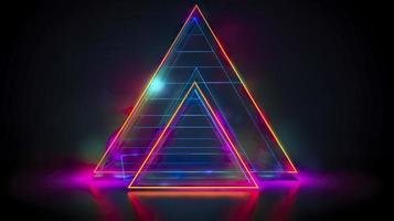 neon triangolo sfondo isolato su buio sfondo, vettore illustrazione, stile zachowcin, nel il stile di neon e fluorescente luce, neon realismo, generat ai foto