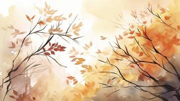 autunno sfondo con acquerello le foglie su superiore, nel il stile di leggero arancia e leggero beige, alto risoluzione, semplice disegni, generat ai foto