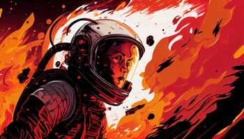 astronauta spazio inferno, digitale arte illustrazione, generativo ai foto