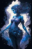 pittura di un' donna con blu capelli. generativo ai. foto
