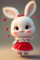cartone animato coniglietto vestito nel un' rosso vestire. generativo ai. foto