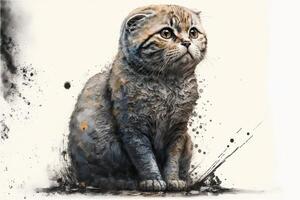 pittura di un' gatto seduta su il terra. generativo ai. foto