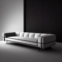 nero e bianca foto di un' divano nel un' camera. generativo ai.
