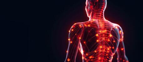 umano nervoso sistema, anatomia raggi X umano corpo indietro Visualizza copia spazio generativo ai foto