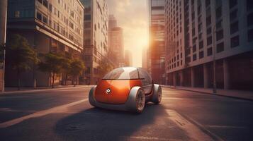 futuristico auto su il strada ai generato foto