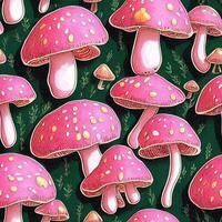 mazzo di rosa funghi seduta su superiore di un' verde superficie. generativo ai. foto