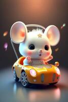 vicino su di un' giocattolo auto con un' topo nel esso. generativo ai. foto