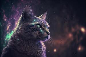 vicino su di un' gatto con stelle nel il sfondo. generativo ai. foto