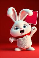 cartone animato coniglietto Tenere su un' rosso cartello. generativo ai. foto