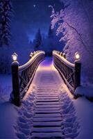 ponte è coperto nel neve a notte. generativo ai. foto