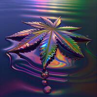 marijuana foglia galleggiante su superiore di un' corpo di acqua. generativo ai. foto