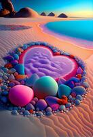 pittura di un' cuore fatto su di rocce su un' spiaggia. generativo ai. foto