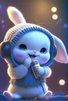cartone animato coniglietto cantando in un' microfono. generativo ai. foto