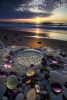 bicchiere ciotola seduta su superiore di un' spiaggia Il prossimo per il oceano. generativo ai. foto