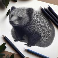 vicino su di un' disegno di un' orso. generativo ai. foto