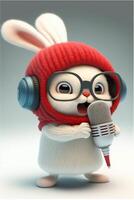 cartone animato coniglietto con cuffie e un' microfono. generativo ai. foto