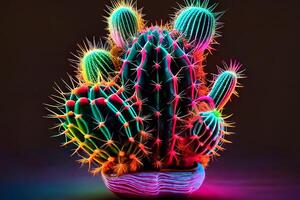 cactus nel neon luce, acido cactus. generativo ai foto