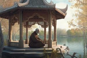 seduta e Meditare monaco. creare ai foto