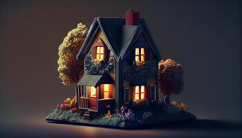 miniatura Casa modello, piccolo giocattolo casa. proprietà saldi, vero proprietà, investimento, mutuo concetto. generativo ai foto