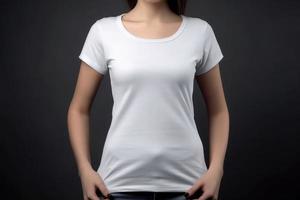 bianca maglietta femmina modello. creare ai foto