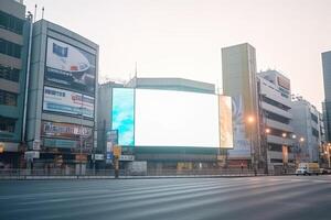 futuristico neon città con tabellone a strada. generativo ai foto