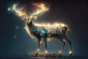 Natale cervo raggiante con luminosa luci, Natale Meraviglia e Magia, generativo ai. foto